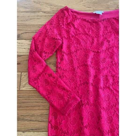 Ingrid & Isabel women's hot pink boat neck pointelle long sleeve sheath dress S - Picture 2 of 8